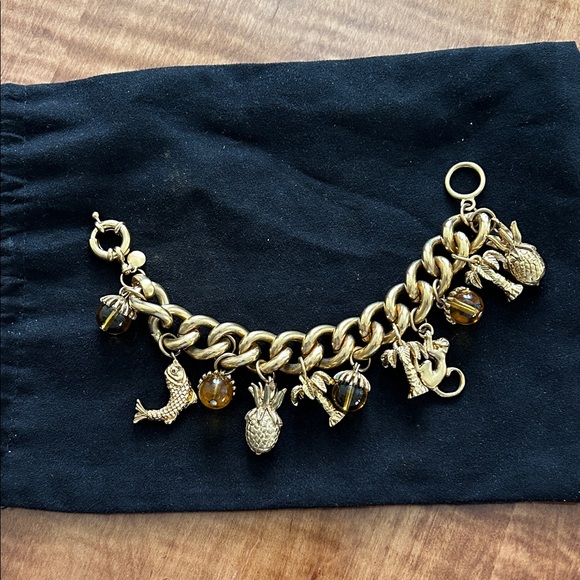 J. Crew Gold Bracelet with Pineapple and Fish Charms - Picture 1 of 5
